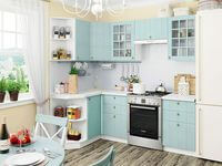 Небольшая угловая кухня в голубом и белом цвете Уссурийск